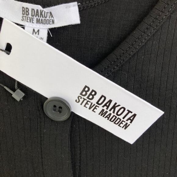 Steve Madden BB Dakota NEW Trish Ribbed Black Button Long Sleeve Pencil Dress M - Picture 5 of 7